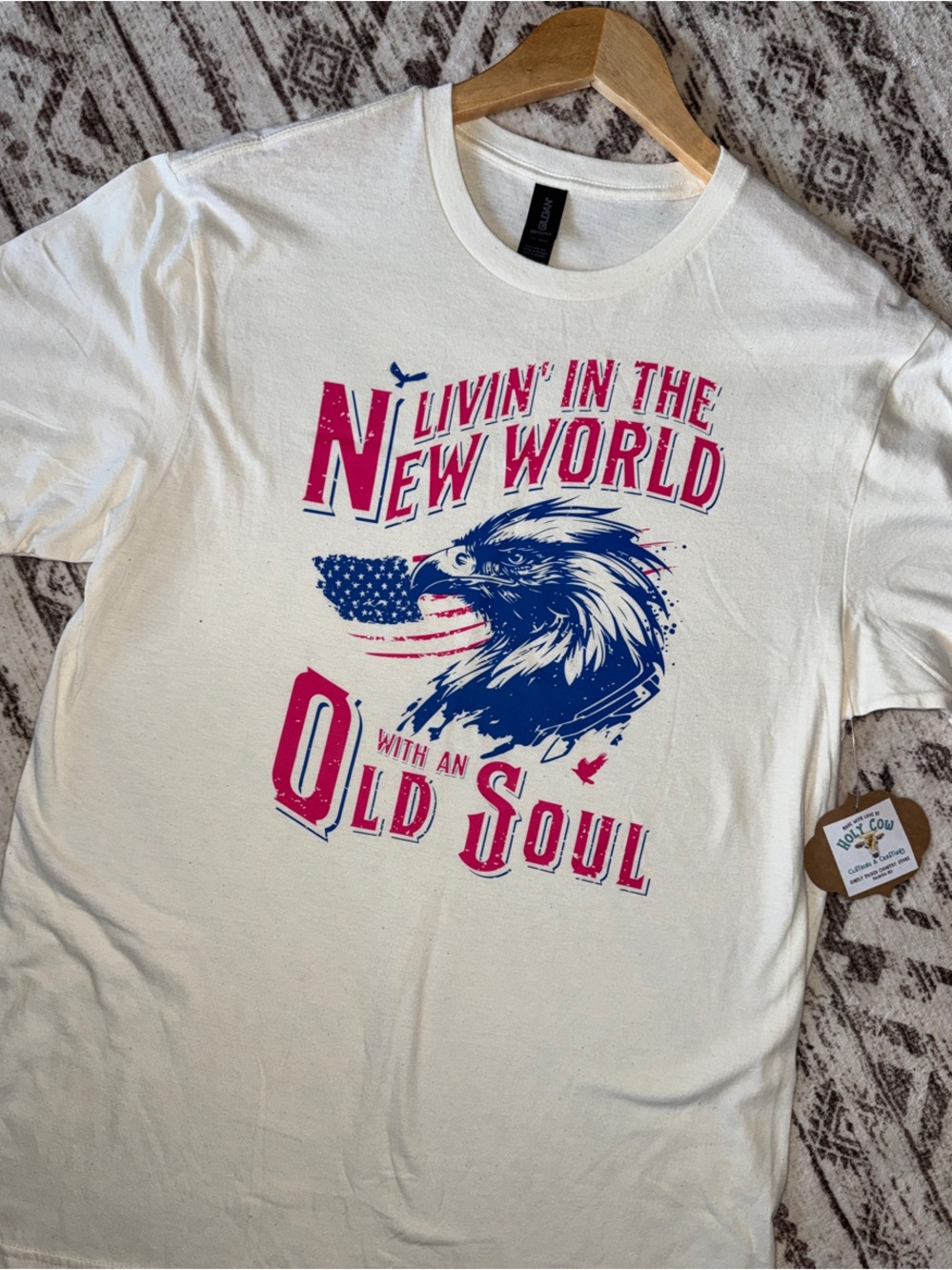 Livin' In The New World With An Old Soul Graphic Tee - White, Pink & Blue